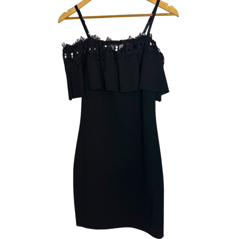 By & By Black Women's 7 Bodycon Dress Party Off Shoulder Ruffle Lace Black